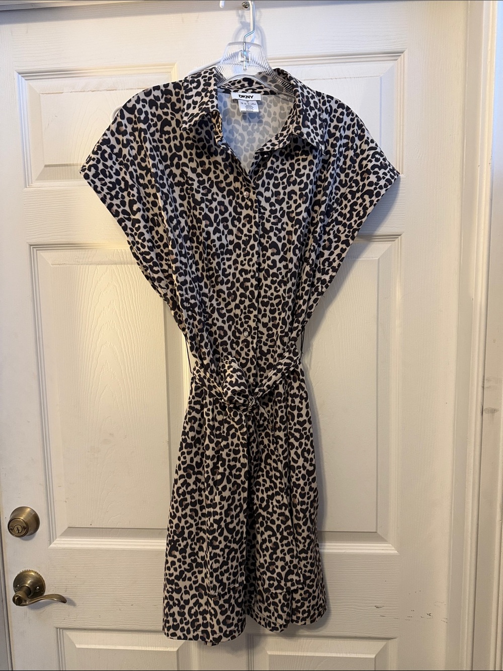DKNY Beige and Black Leopard Print Shirt Dress